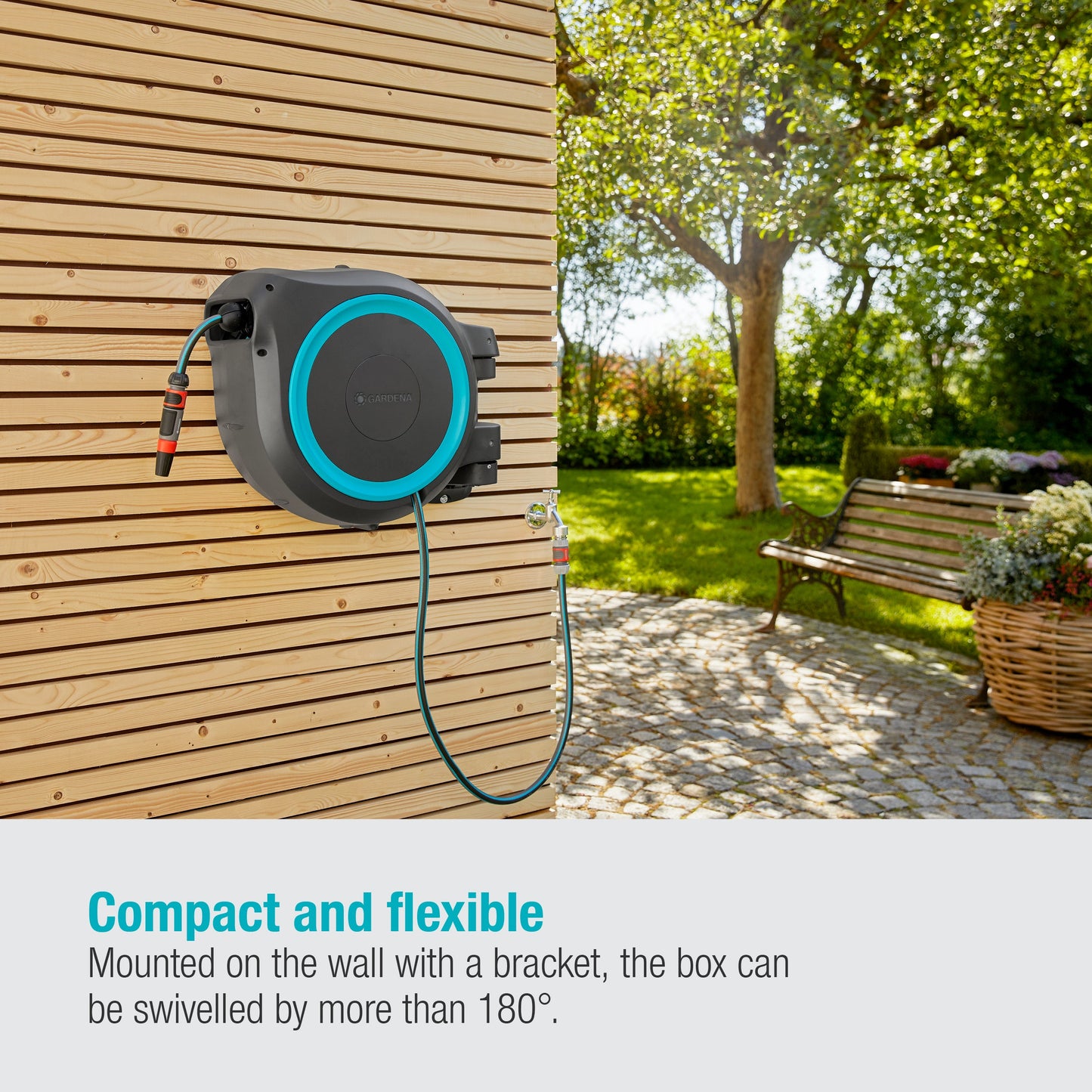 Wall-Mounted Hose Box Rollup S, 15M Turquoise