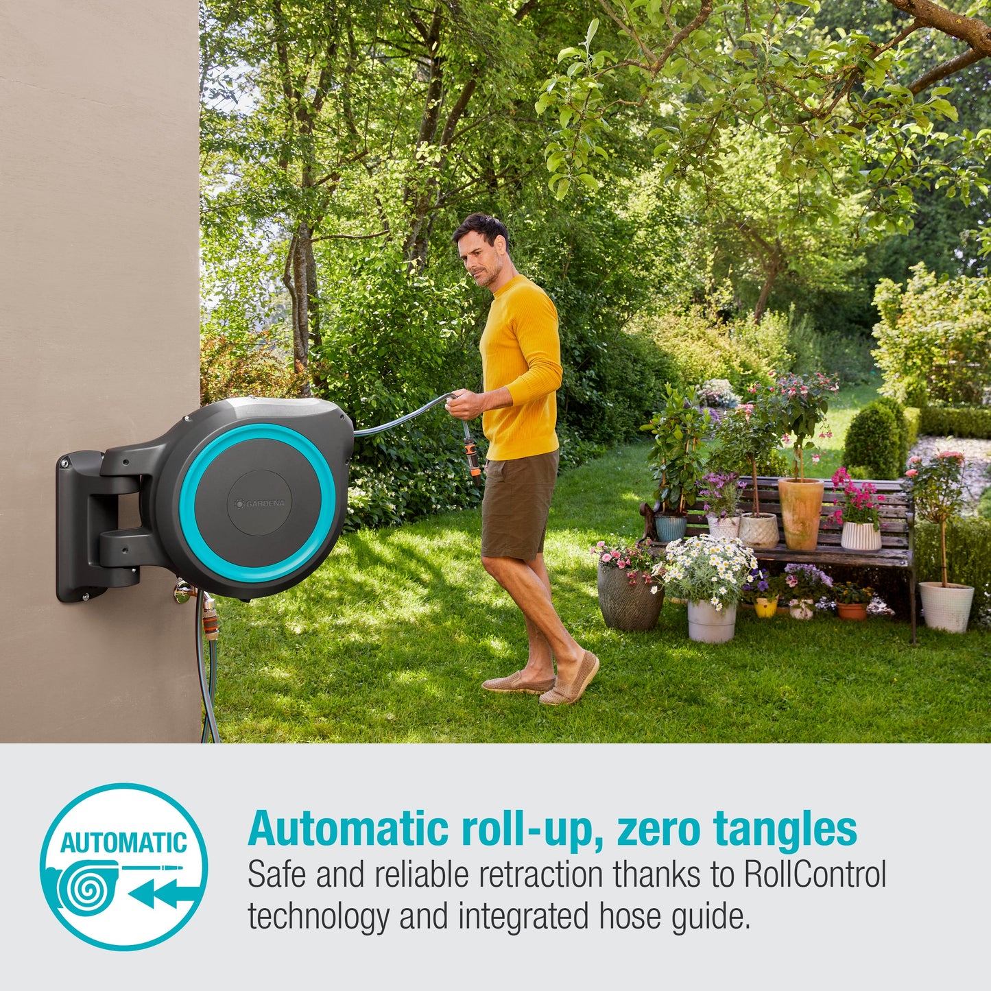 Wall-Mounted Hose Box Rollup S, 15M Turquoise