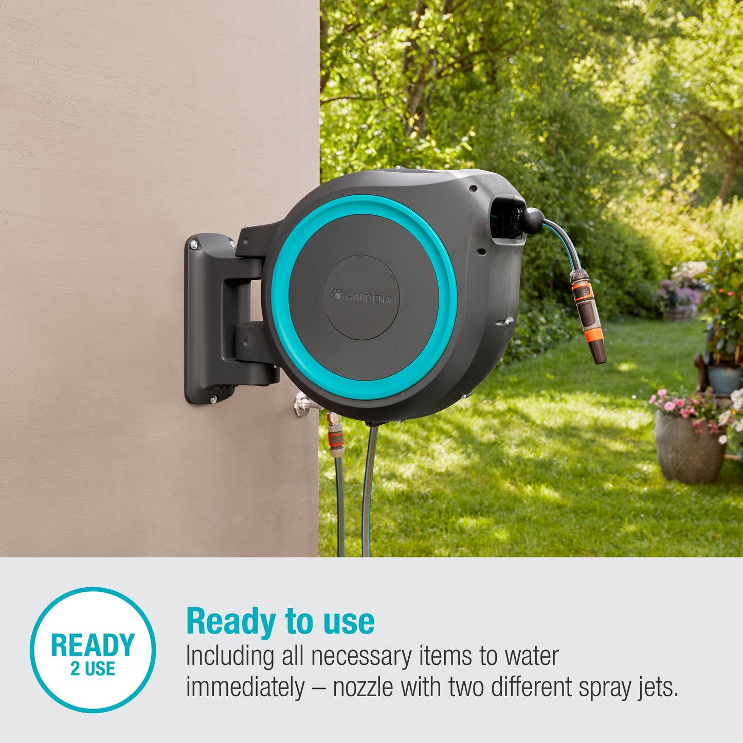 Wall-Mounted Hose Box Rollup S, 15M Turquoise